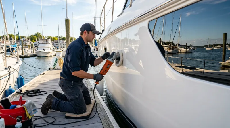 A boat hull being detailed and polished