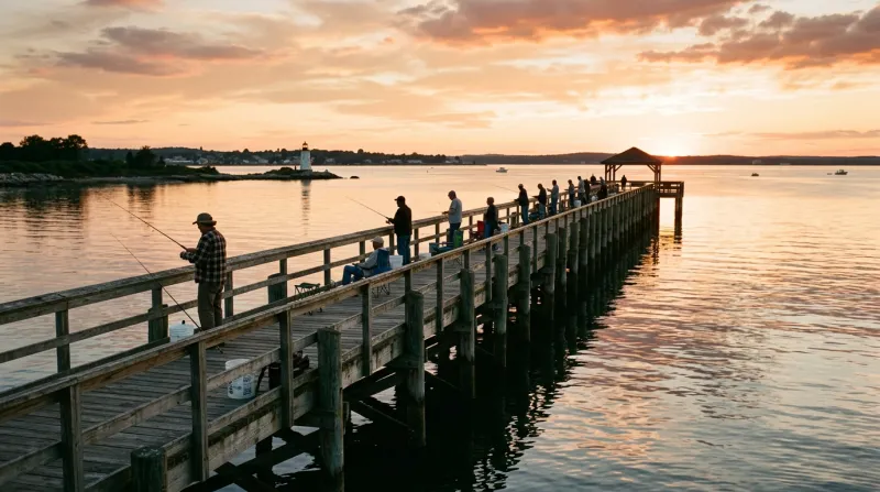 A public fishing pier on the Connecticut shoreline