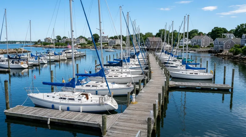 Boats docked in a New England marina